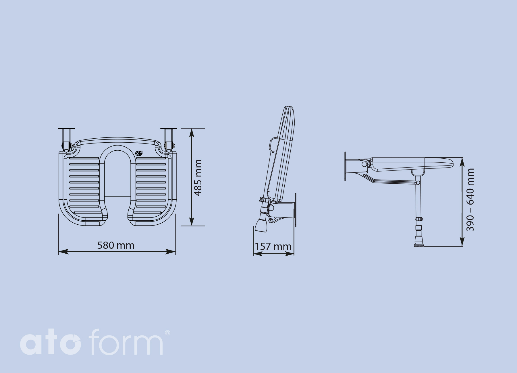 Duschklappsitz 4000, breit, mit Ausschnitt für die Intimpflege Technische Daten