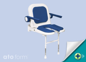 Duschklappsitz 4000, mit Arm- und Rückenlehne, Ausschnitt für die Intimpflege