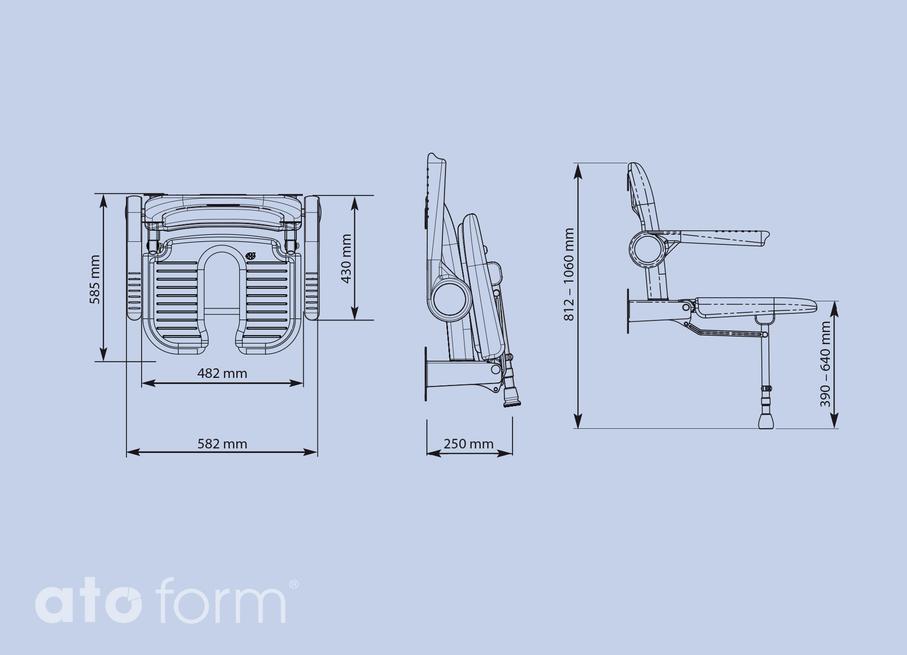 Duschklappsitz 4000, mit Arm- und Rückenlehne, Ausschnitt für die Intimpflege Technische Daten