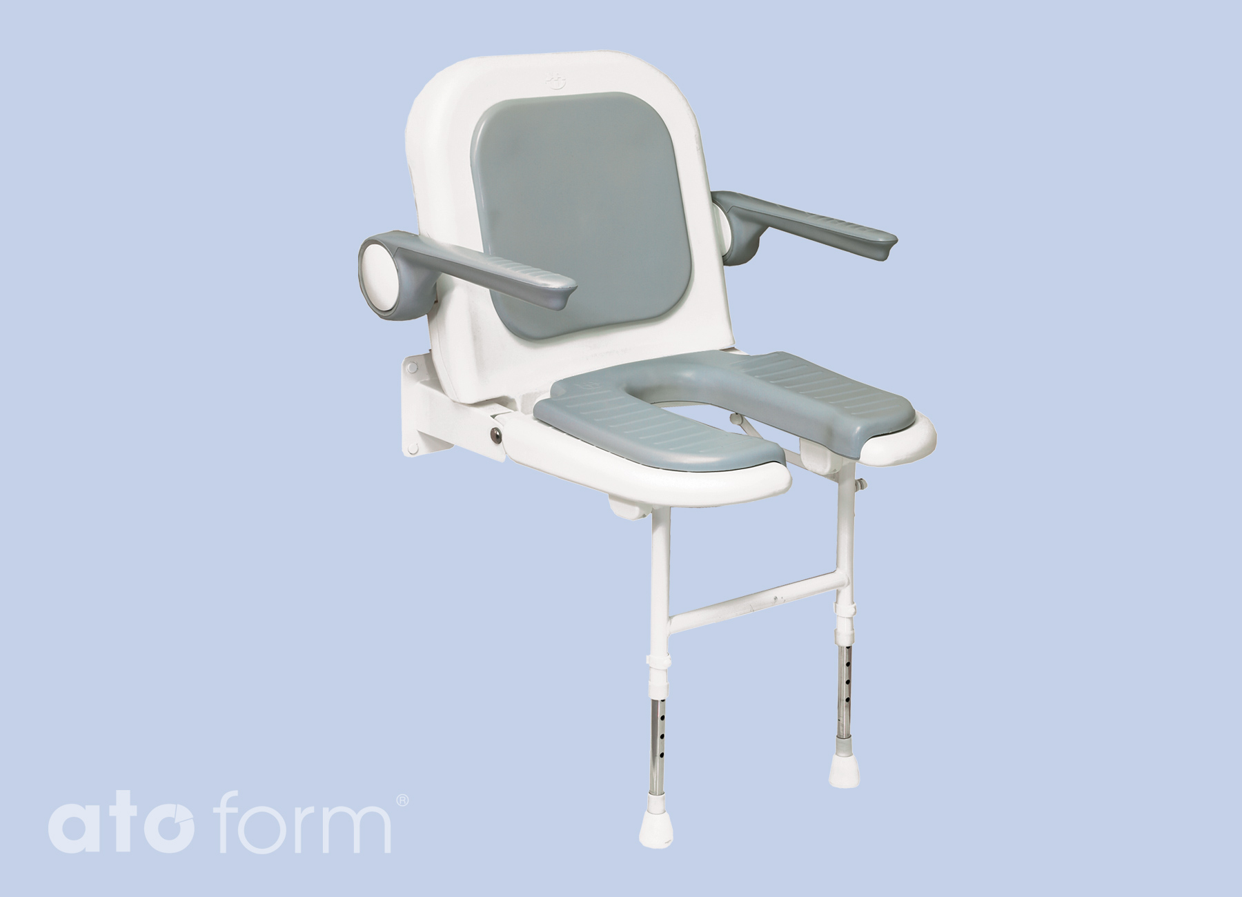 Duschklappsitz 4000, mit Arm- und Rückenlehne, Ausschnitt für die Intimpflege